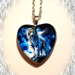 White Tiger Heart Necklace